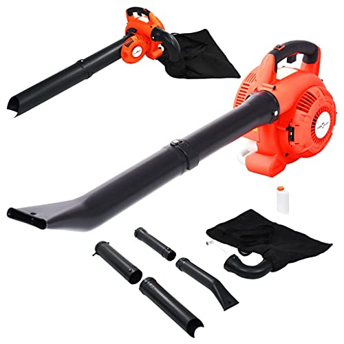 vidaXL Benzin Laubbläser 3-in-1 Anti-Vibrationssystem Laubsauger Häcksler Laubhäcksler Gartenhäcksler Gebläse Staubsauger 26 CCM Orange von vidaXL