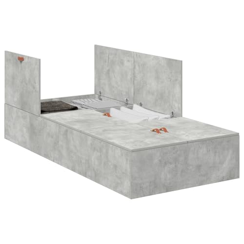 vidaXL Beton Grau Stauraum Bettgestell Einzel mit integrierten Schubladen 80 X 200 cm Zeitgemäß robust ideal für Moderne Schlafzimmer texturiert innen langlebig kompakt von vidaXL
