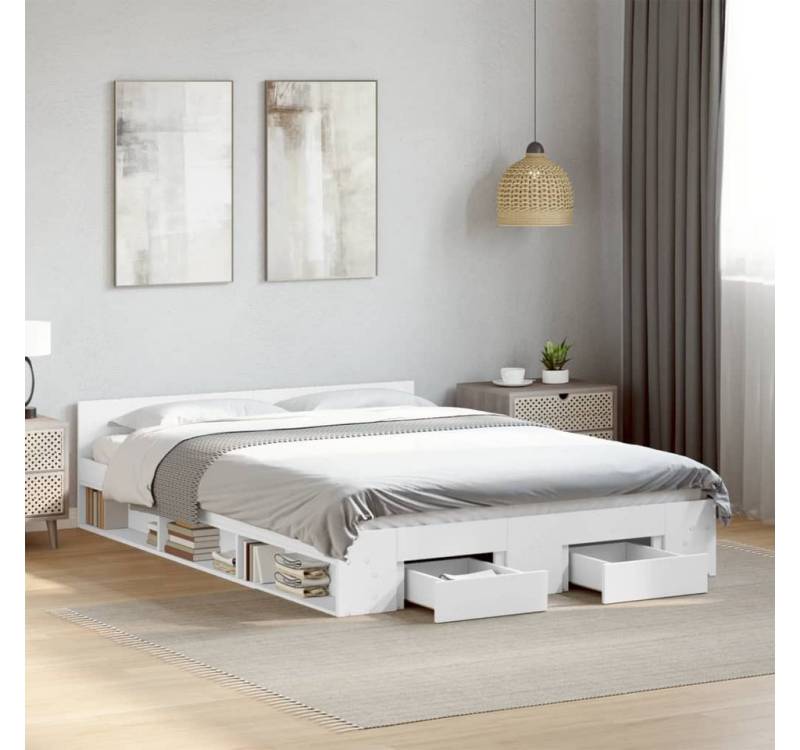 vidaXL Bett, Bettgestell mit Schubladen Weiß 135 x 190 cm Holzwerkstoff vidaXL Bett, Bettgestell mit Schubladen Weiß 135 x 190 cm Holzwerkstoff von vidaXL