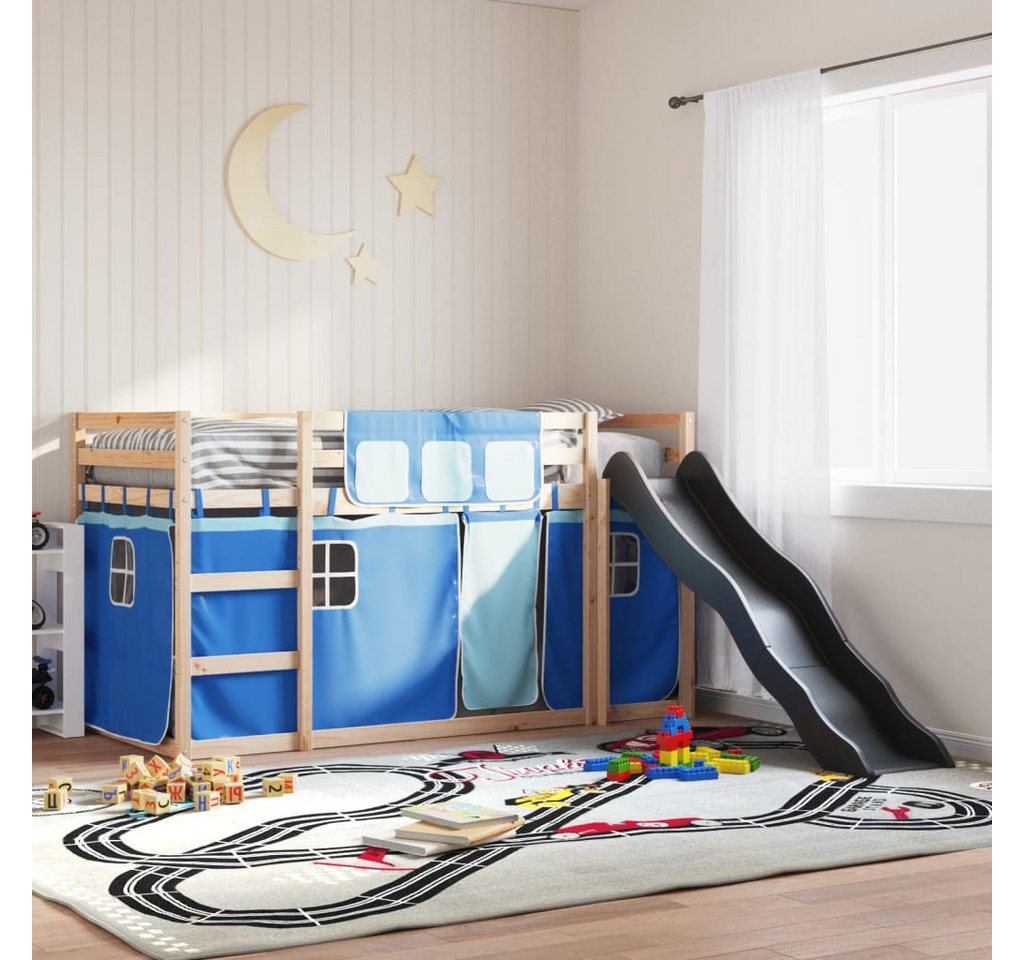vidaXL Bett, Etagenbett mit Rutsche und Gardinen Blau 90x190 cm von vidaXL