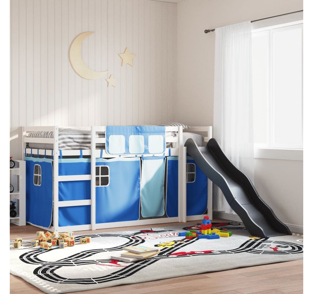vidaXL Bett, Etagenbett mit Rutsche und Gardinen Blau 90x190 cm von vidaXL