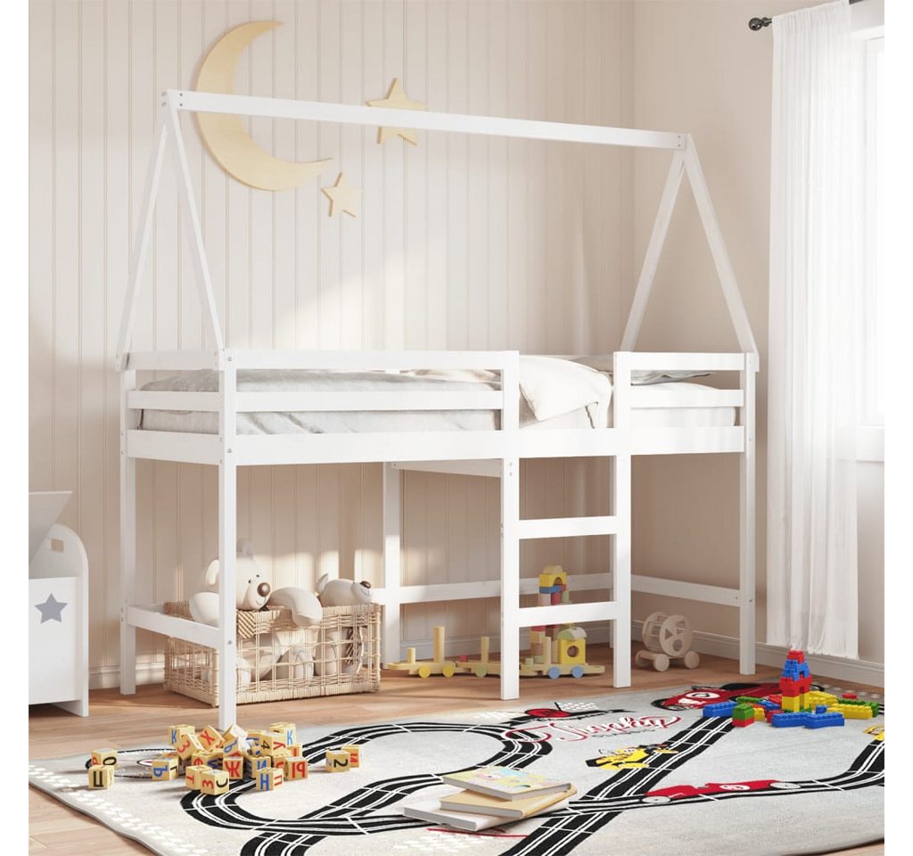 vidaXL Bett, Hochbett mit Leiter und Dach Weiß 90x190 cm Massivholz Kiefer vidaXL Bett, Hochbett mit Leiter und Dach Weiß 90x190 cm Massivholz Kiefer von vidaXL