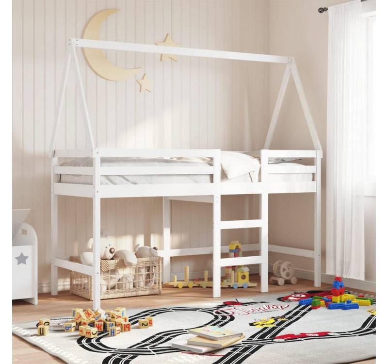 vidaXL Bett, Hochbett mit Leiter und Dach Weiß 90x190 cm Massivholz Kiefer von vidaXL