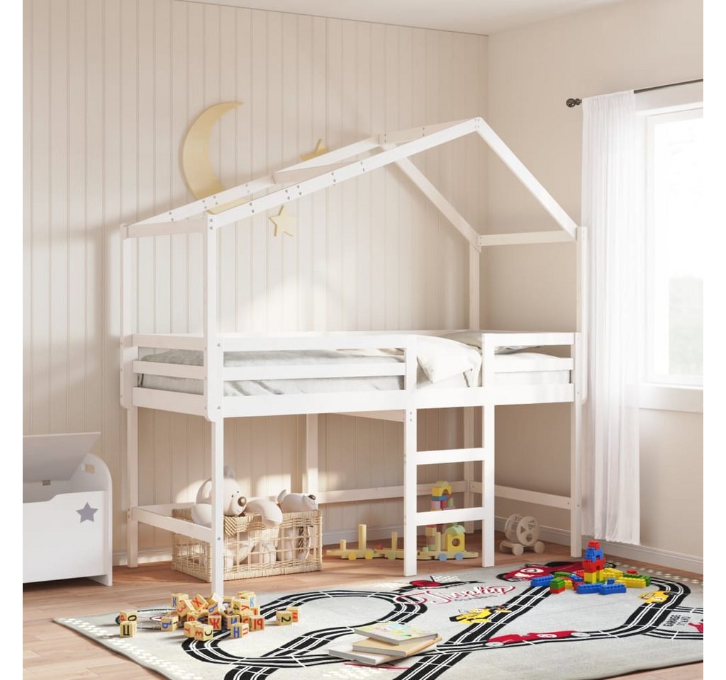 vidaXL Bett, Hochbett mit Leiter und Dach Weiß 90x190 cm Massivholz Kiefer vidaXL Bett, Hochbett mit Leiter und Dach Weiß 90x190 cm Massivholz Kiefer von vidaXL