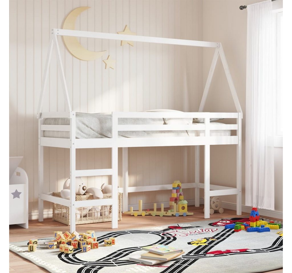 vidaXL Bett, Hochbett mit Leiter und Dach Weiß 90x190 cm Massivholz Kiefer vidaXL Bett, Hochbett mit Leiter und Dach Weiß 90x190 cm Massivholz Kiefer von vidaXL