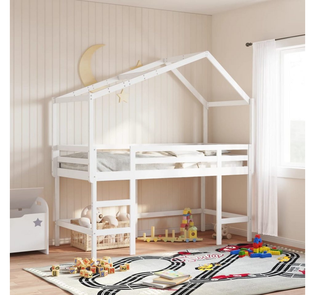vidaXL Bett, Hochbett mit Leiter und Dach Weiß 90x200 cm Massivholz Kiefer vidaXL Bett, Hochbett mit Leiter und Dach Weiß 90x200 cm Massivholz Kiefer von vidaXL