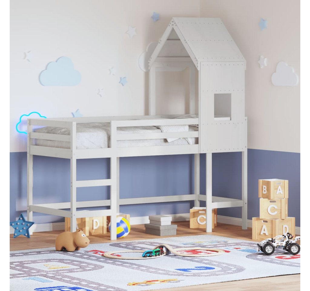 vidaXL Bett, Hochbett mit Leiter und Dach Weiß 90x200 cm Massivholz Kiefer vidaXL Bett, Hochbett mit Leiter und Dach Weiß 90x200 cm Massivholz Kiefer von vidaXL