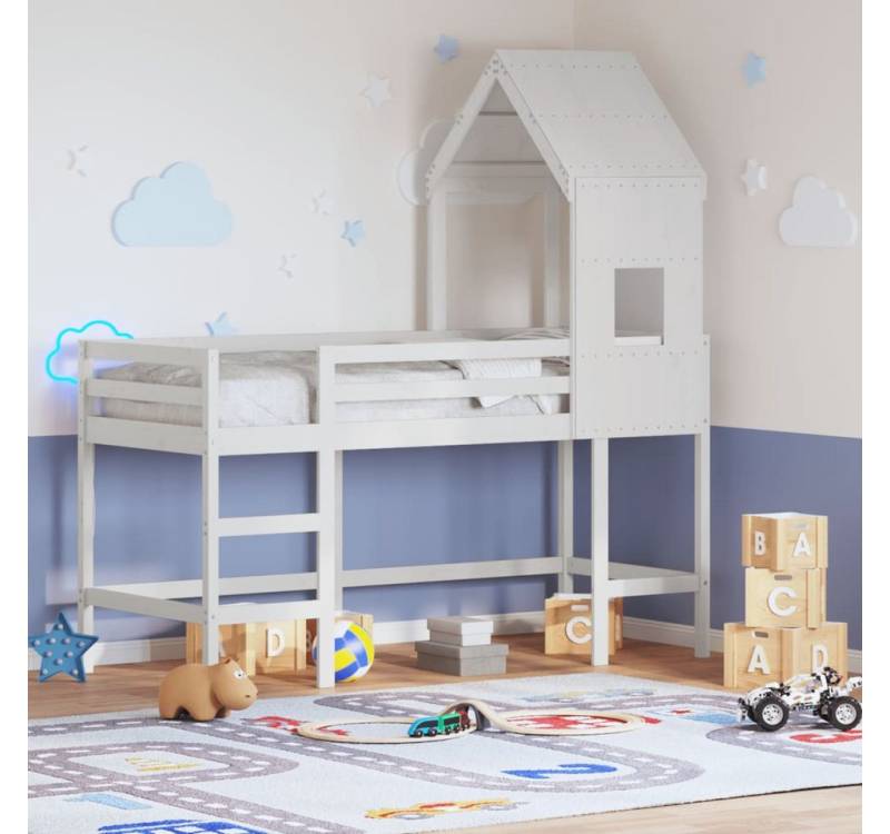 vidaXL Bett, Hochbett mit Leiter und Dach Weiß 90x200 cm Massivholz Kiefer von vidaXL