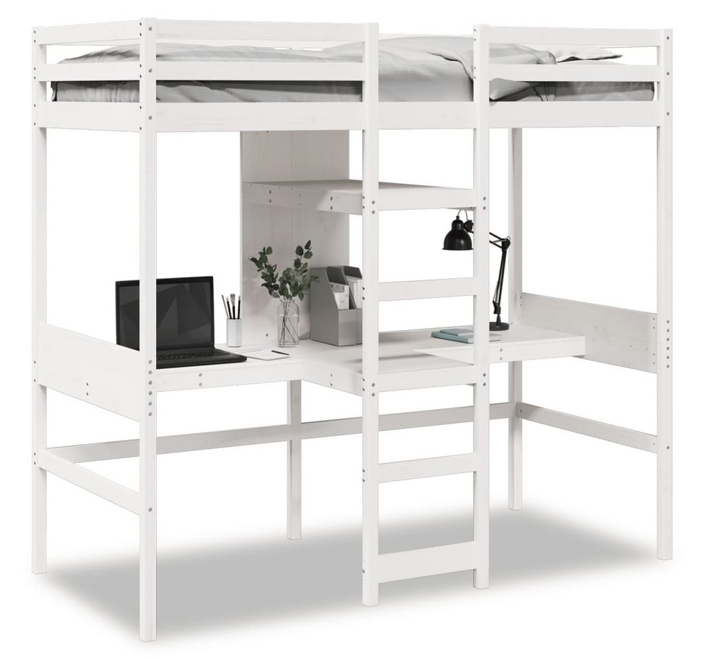 vidaXL Bett, Hochbett mit Schreibtisch & Ablagen Weiß 90x200 cm Kiefernholz vidaXL Bett, Hochbett mit Schreibtisch & Ablagen Weiß 90x200 cm Kiefernholz von vidaXL