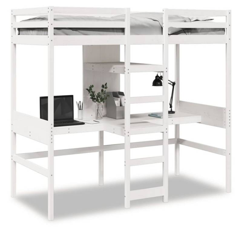 vidaXL Bett, Hochbett mit Schreibtisch & Ablagen Weiß 90x200 cm Kiefernholz vidaXL Bett, Hochbett mit Schreibtisch & Ablagen Weiß 90x200 cm Kiefernholz von vidaXL