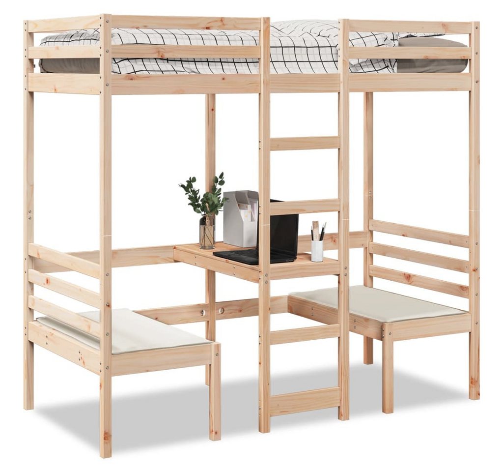 vidaXL Bett, Hochbett mit Schreibtisch & Stühlen 90x190 cm Massivholz Kiefer vidaXL Bett, Hochbett mit Schreibtisch & Stühlen 90x190 cm Massivholz Kiefer von vidaXL