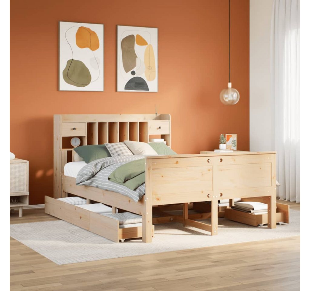 vidaXL Bett, Massivholzbett mit Regal ohne Matratze 150x200 cm Kiefernholz von vidaXL