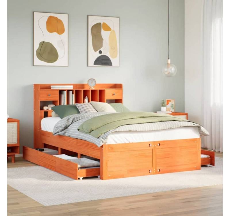 vidaXL Bett, Massivholzbett mit Regal ohne Matratze Wachsbraun 140x190 cm vidaXL Bett, Massivholzbett mit Regal ohne Matratze Wachsbraun 140x190 cm von vidaXL