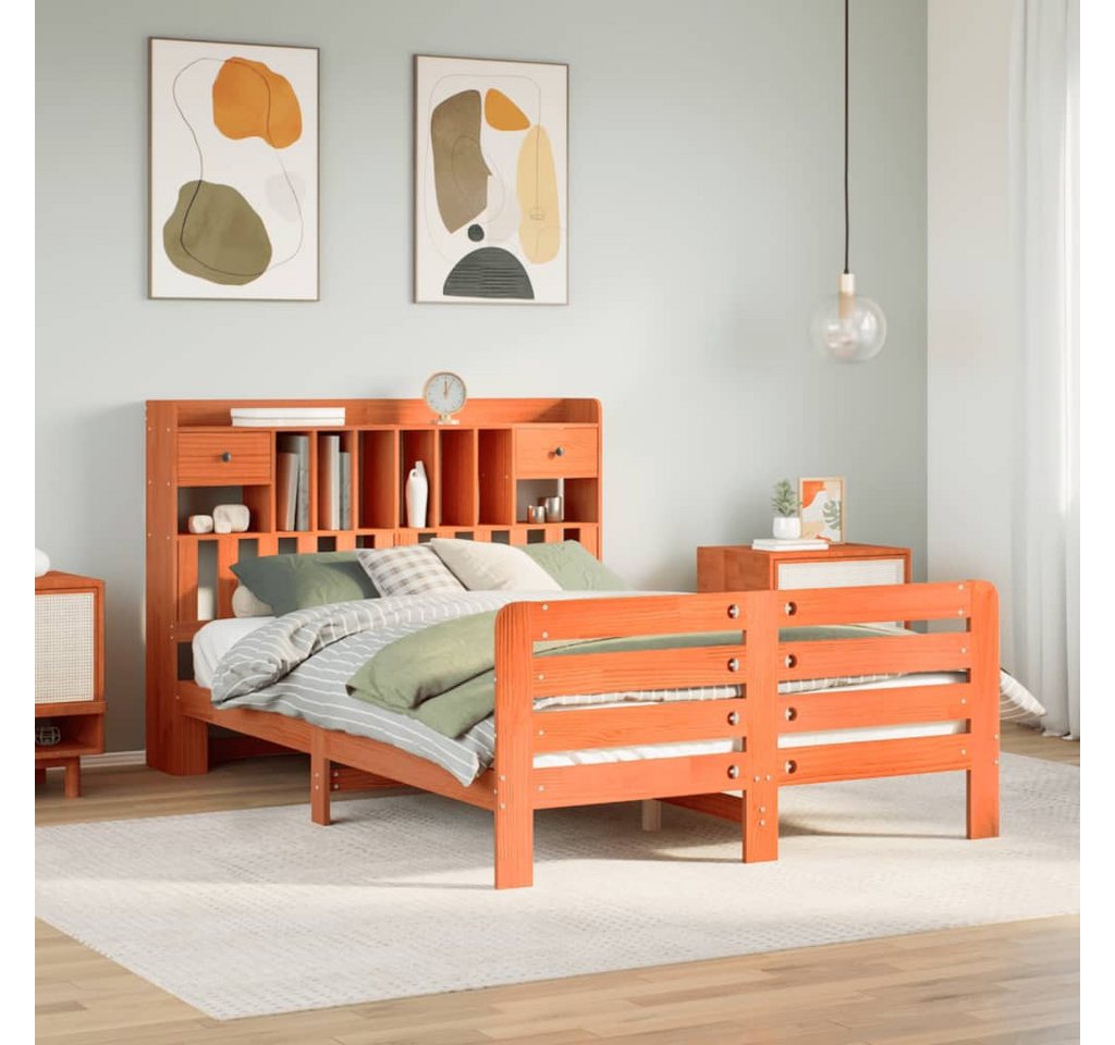 vidaXL Bett, Massivholzbett mit Regal ohne Matratze Wachsbraun 140x200 cm von vidaXL
