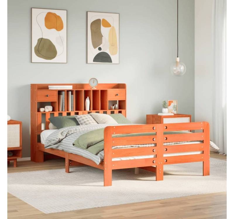 vidaXL Bett, Massivholzbett mit Regal ohne Matratze Wachsbraun 140x200 cm vidaXL Bett, Massivholzbett mit Regal ohne Matratze Wachsbraun 140x200 cm von vidaXL