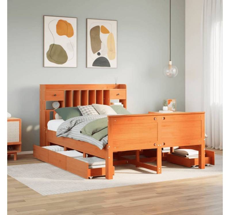 vidaXL Bett, Massivholzbett mit Regal ohne Matratze Wachsbraun 140x200 cm vidaXL Bett, Massivholzbett mit Regal ohne Matratze Wachsbraun 140x200 cm von vidaXL