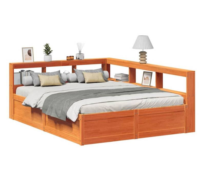 vidaXL Bett, Massivholzbett mit Regal ohne Matratze Wachsbraun 150x200 cm vidaXL Bett, Massivholzbett mit Regal ohne Matratze Wachsbraun 150x200 cm von vidaXL