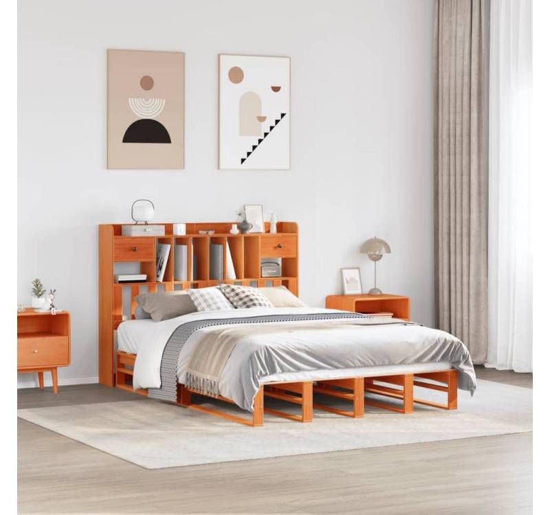 vidaXL Bett, Massivholzbett mit Regal ohne Matratze Wachsbraun 160x200 cm vidaXL Bett, Massivholzbett mit Regal ohne Matratze Wachsbraun 160x200 cm von vidaXL