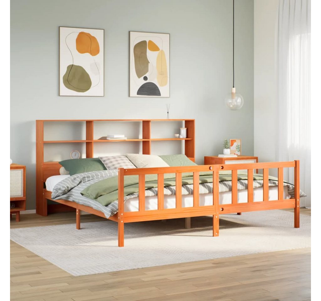 vidaXL Bett, Massivholzbett mit Regal ohne Matratze Wachsbraun 180x200 cm von vidaXL