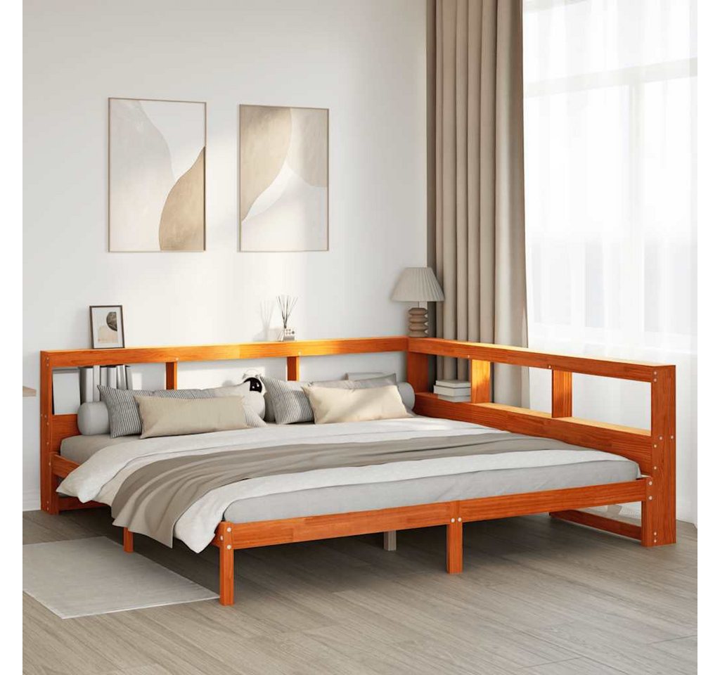 vidaXL Bett, Massivholzbett mit Regal ohne Matratze Wachsbraun 180x200 cm von vidaXL