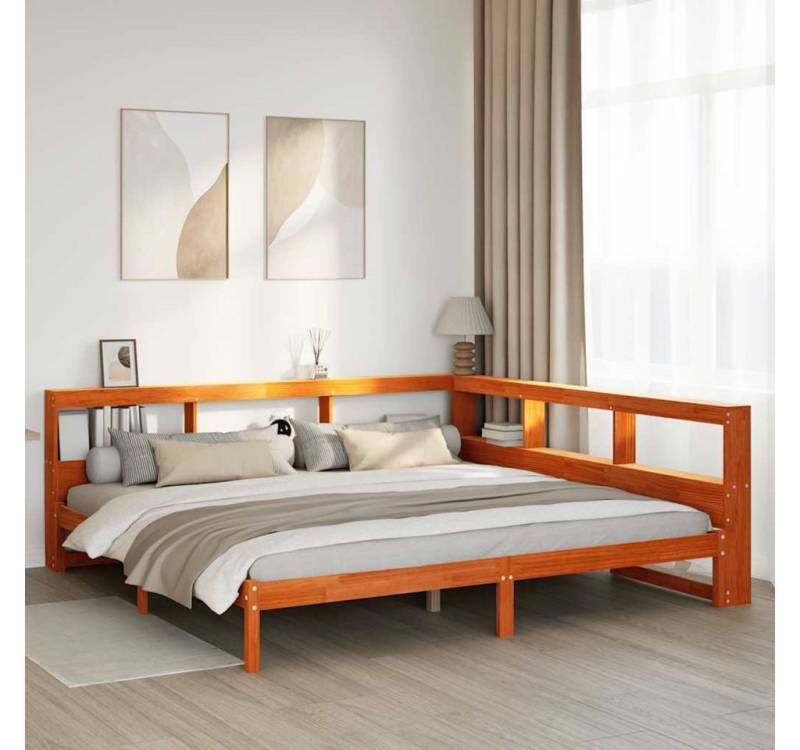 vidaXL Bett, Massivholzbett mit Regal ohne Matratze Wachsbraun 180x200 cm von vidaXL