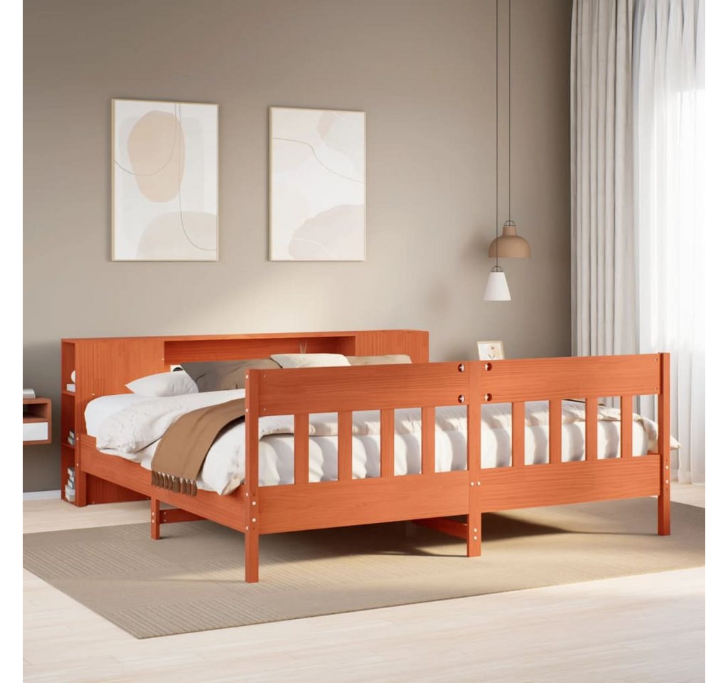 vidaXL Bett, Massivholzbett mit Regal ohne Matratze Wachsbraun 200x200 cm von vidaXL