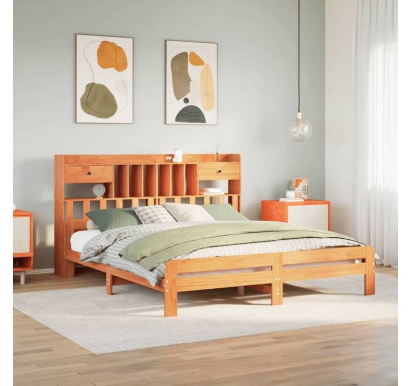vidaXL Bett, Massivholzbett mit Regal ohne Matratze Wachsbraun 200x200 cm vidaXL Bett, Massivholzbett mit Regal ohne Matratze Wachsbraun 200x200 cm von vidaXL