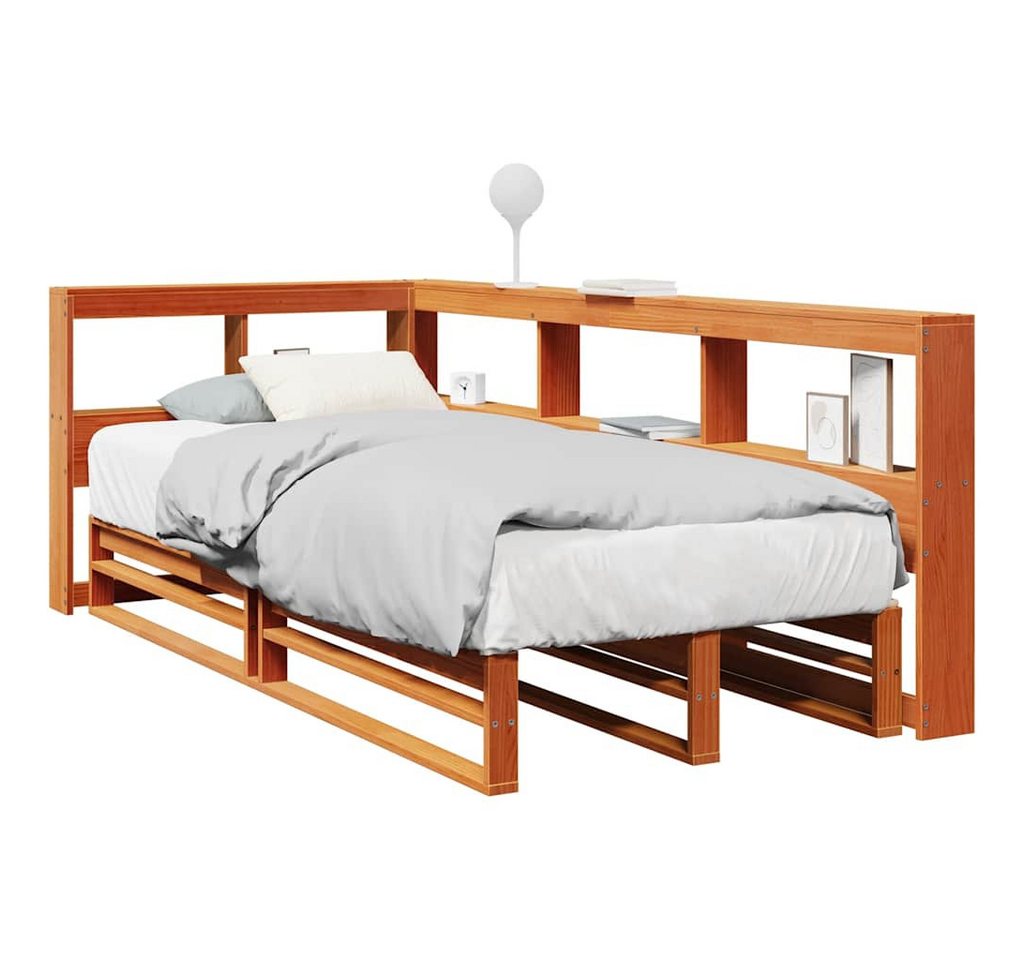 vidaXL Bett, Massivholzbett mit Regal ohne Matratze Wachsbraun 90x190 cm von vidaXL