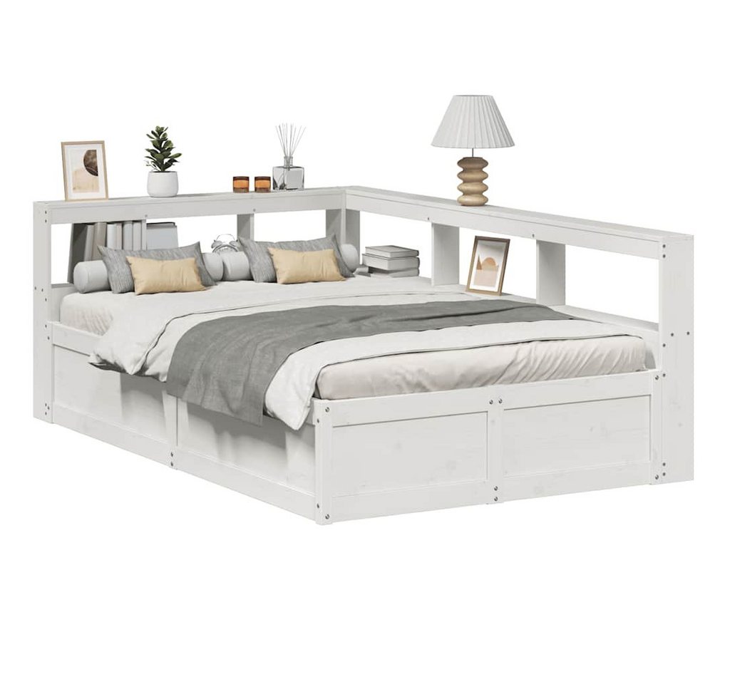vidaXL Bett, Massivholzbett mit Regal ohne Matratze Weiß 120x190 cm Kiefer von vidaXL