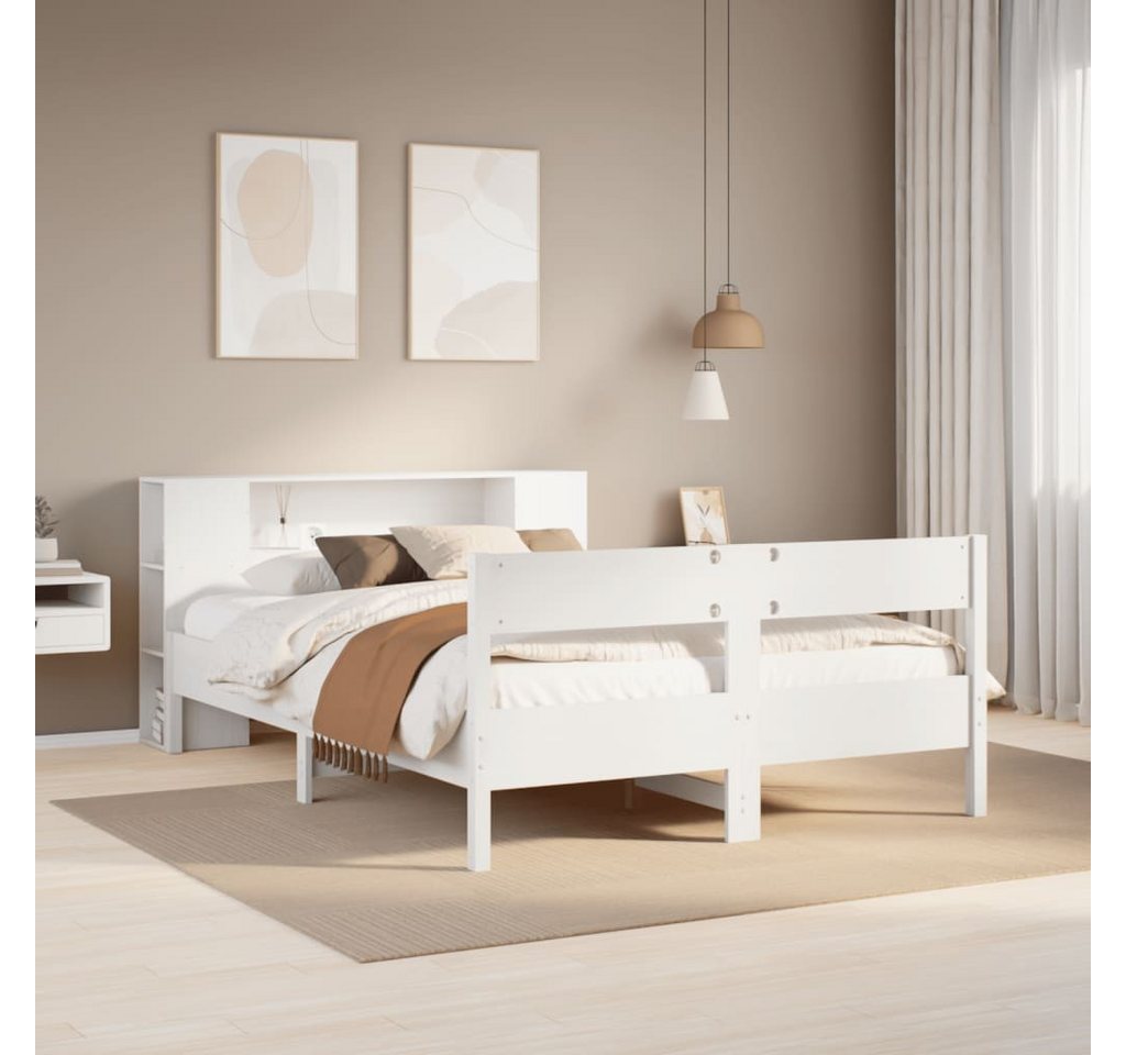 vidaXL Bett, Massivholzbett mit Regal ohne Matratze Weiß 135x190 cm Kiefer von vidaXL