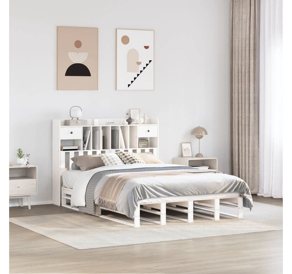 vidaXL Bett, Massivholzbett mit Regal ohne Matratze Weiß 140x190 cm Kiefer von vidaXL