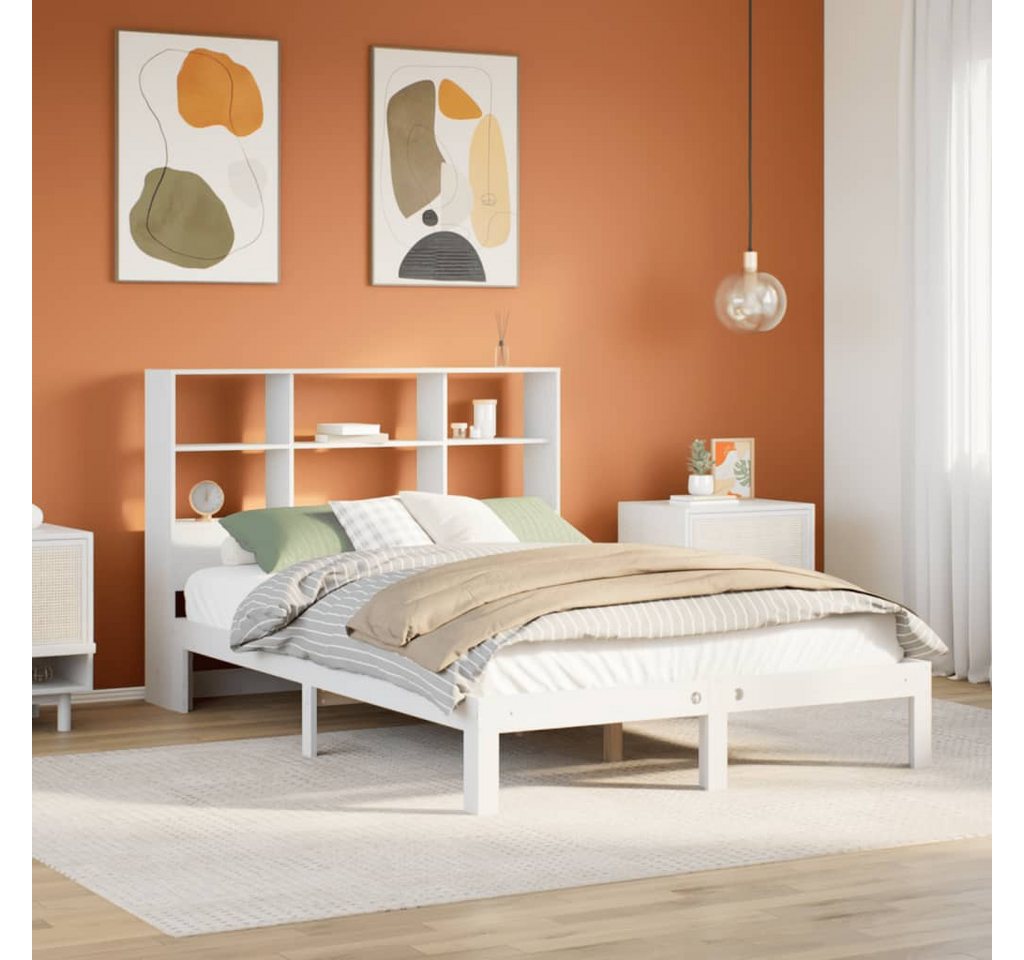 vidaXL Bett, Massivholzbett mit Regal ohne Matratze Weiß 140x200 cm Kiefer von vidaXL