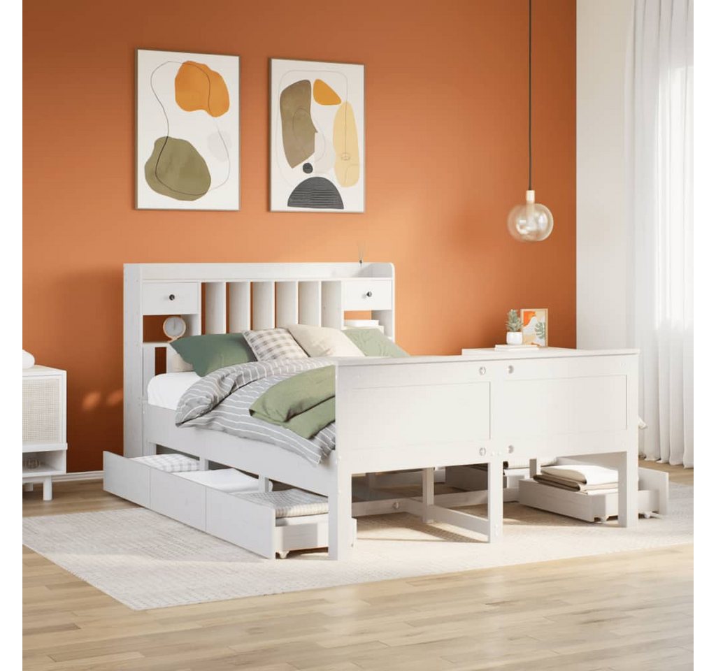 vidaXL Bett, Massivholzbett mit Regal ohne Matratze Weiß 140x200 cm Kiefer von vidaXL