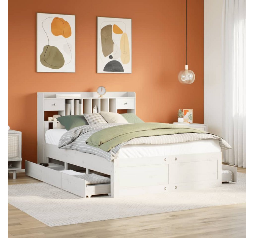 vidaXL Bett, Massivholzbett mit Regal ohne Matratze Weiß 150x200 cm Kiefer von vidaXL