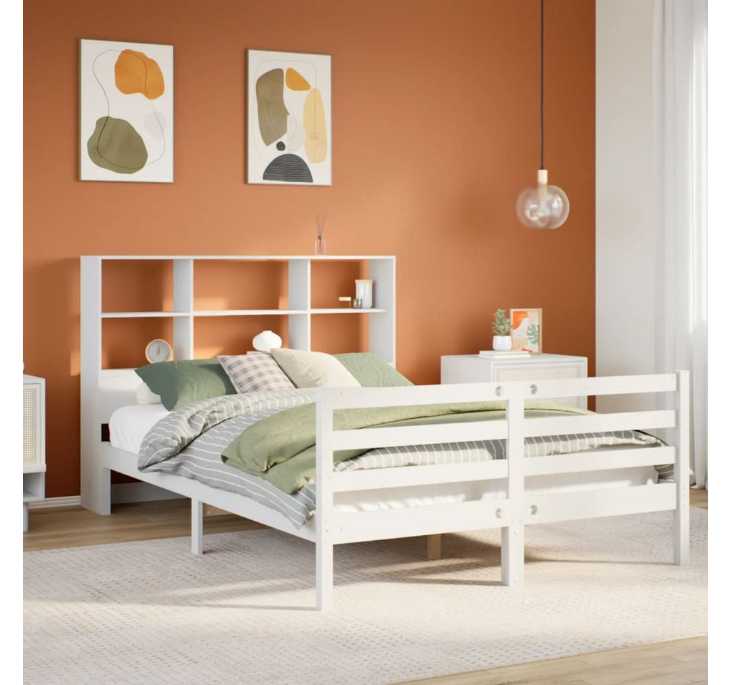 vidaXL Bett, Massivholzbett mit Regal ohne Matratze Weiß 160x200 cm Kiefer von vidaXL