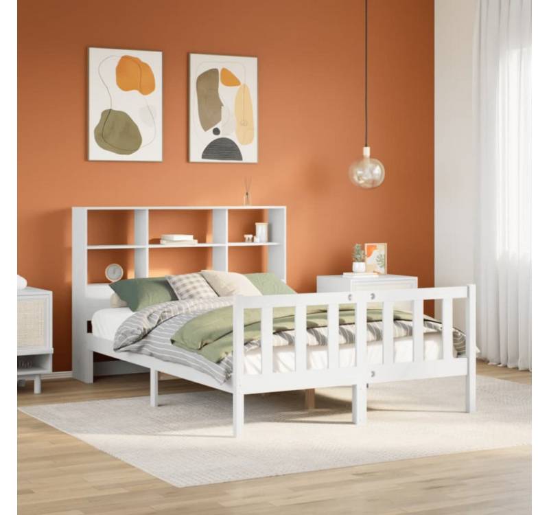 vidaXL Bett, Massivholzbett mit Regal ohne Matratze Weiß 160x200 cm Kiefer von vidaXL