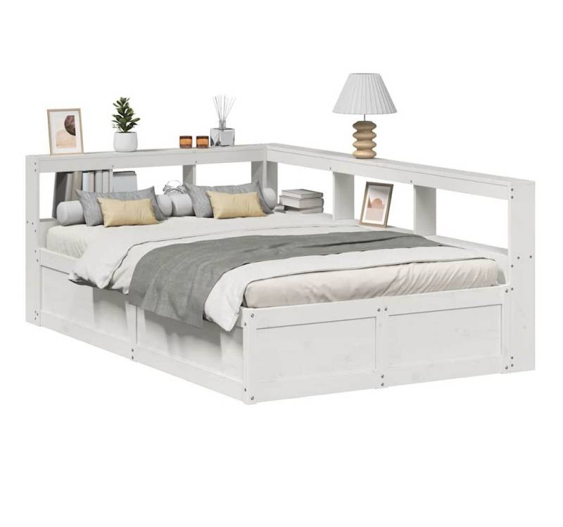vidaXL Bett, Massivholzbett mit Regal ohne Matratze Weiß 160x200 cm Kiefer von vidaXL