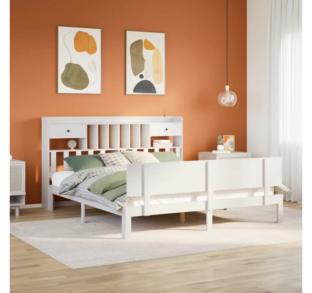 vidaXL Bett, Massivholzbett mit Regal ohne Matratze Weiß 180x200 cm Kiefer von vidaXL