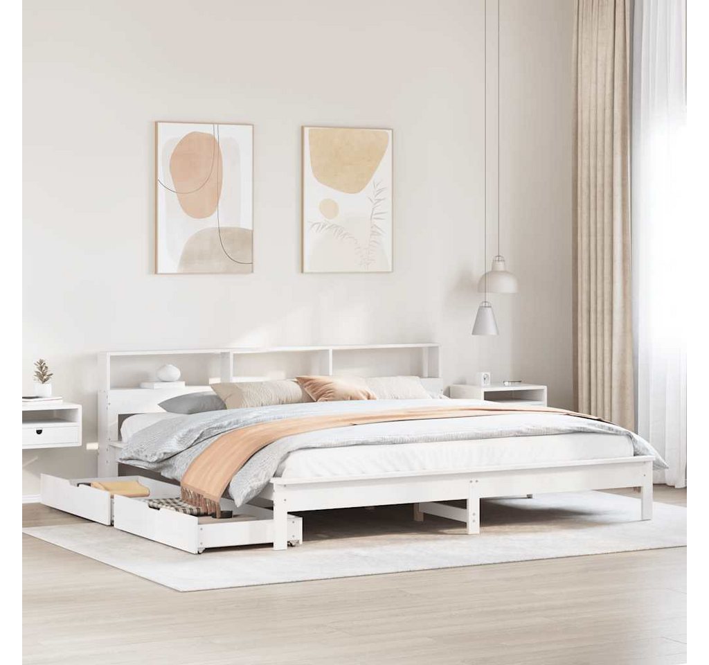 vidaXL Bett, Massivholzbett mit Regal ohne Matratze Weiß 180x200 cm Kiefer von vidaXL