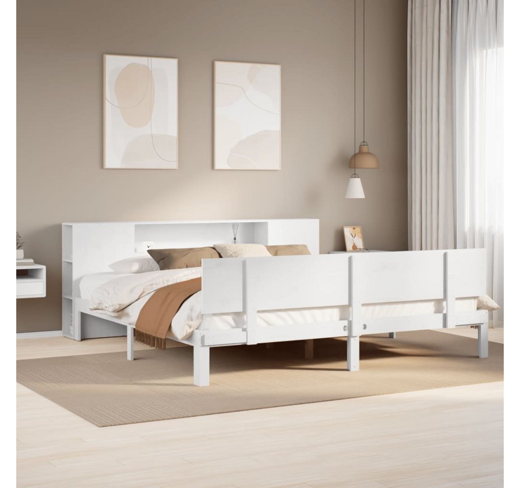 vidaXL Bett, Massivholzbett mit Regal ohne Matratze Weiß 200x200 cm Kiefer von vidaXL