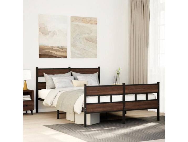 vidaXL Bett, Metallbett ohne Matratze Braun Eichen-Optik 150x200 cm von vidaXL