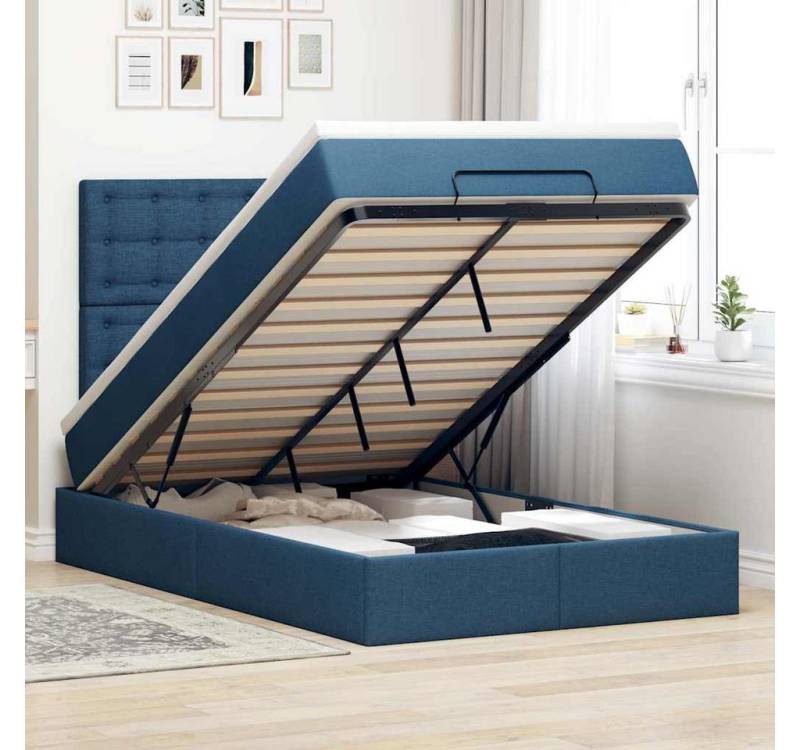 vidaXL Bett, Ottoman-Bett mit Matratze & LEDs Blau 120x200 cm Stoff von vidaXL