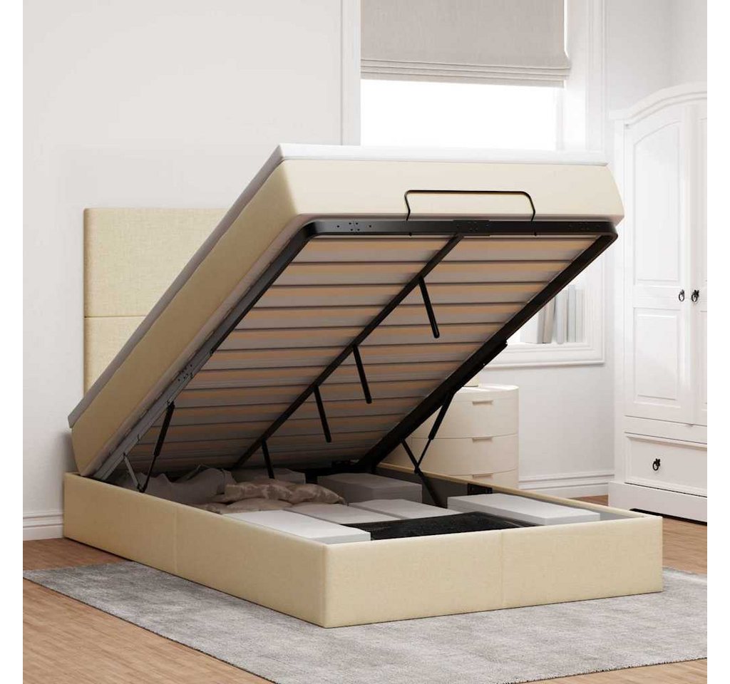 vidaXL Bett, Ottoman-Bett mit Matratze & LEDs Creme 120x200 cm Stoff von vidaXL