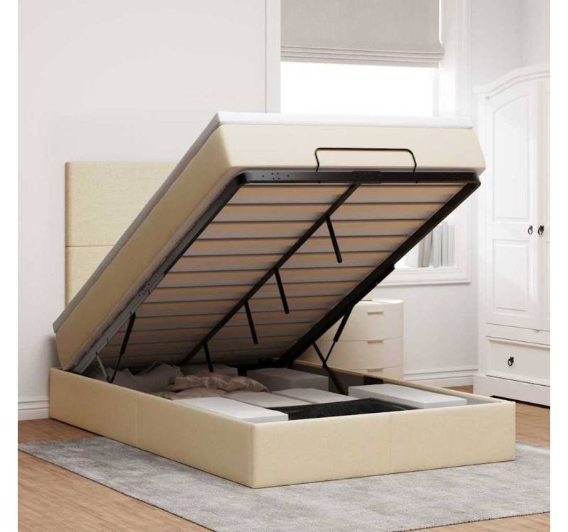 vidaXL Bett, Ottoman-Bett mit Matratze & LEDs Creme 120x200 cm Stoff von vidaXL
