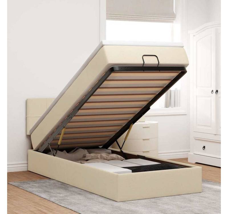 vidaXL Bett, Ottoman-Bett mit Matratze & LEDs Creme 90x190 cm Stoff von vidaXL