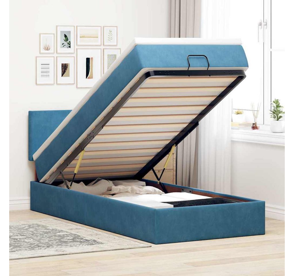 vidaXL Bett, Ottoman-Bett mit Matratze & LEDs Dunkelblau 90x200 cm Samt von vidaXL