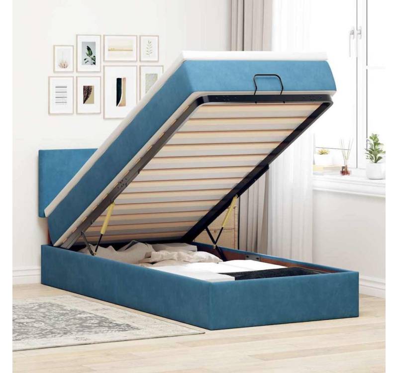 vidaXL Bett, Ottoman-Bett mit Matratze & LEDs Dunkelblau 90x200 cm Samt von vidaXL