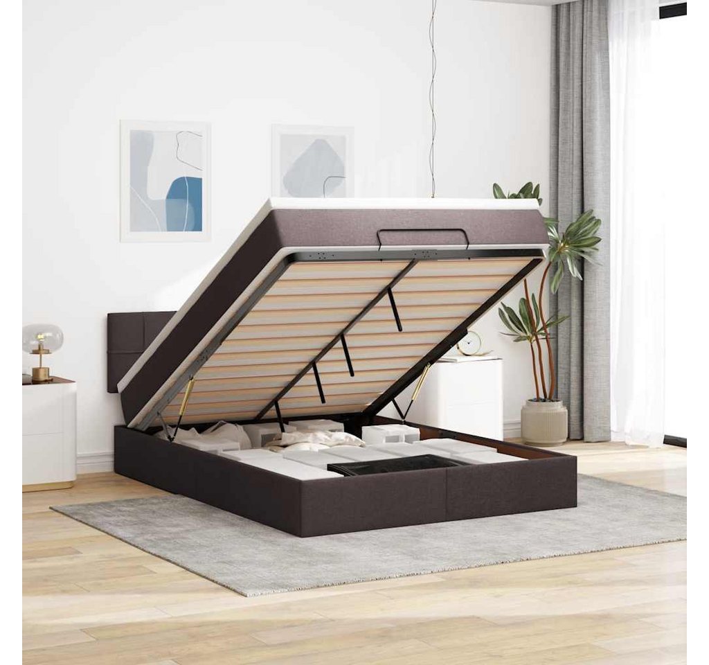 vidaXL Bett, Ottoman-Bett mit Matratze & LEDs Dunkelbraun 140x200 cm Stoff von vidaXL