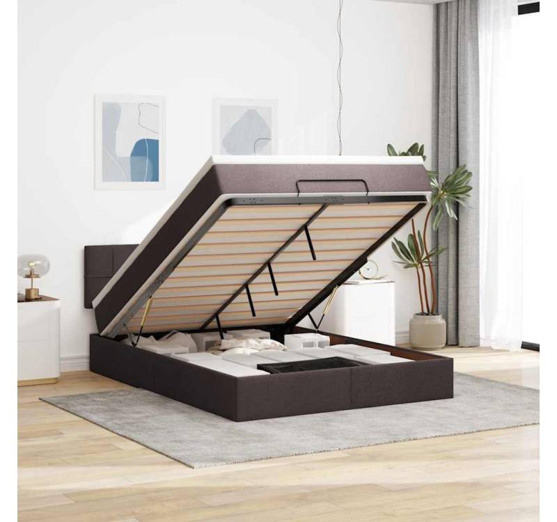vidaXL Bett, Ottoman-Bett mit Matratze & LEDs Dunkelbraun 140x200 cm Stoff von vidaXL