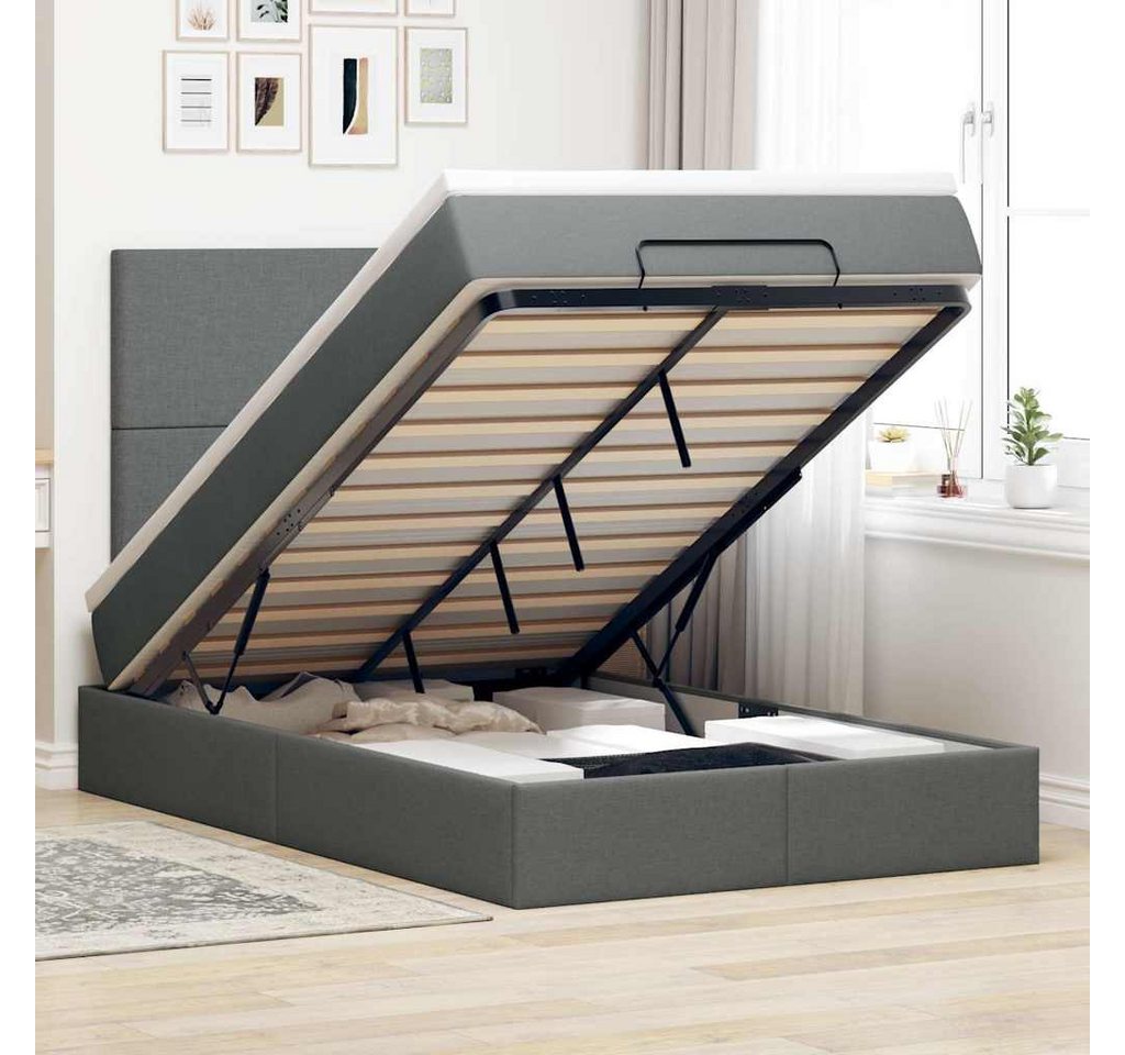 vidaXL Bett, Ottoman-Bett mit Matratze & LEDs Dunkelgrau 120x190 cm Stoff von vidaXL